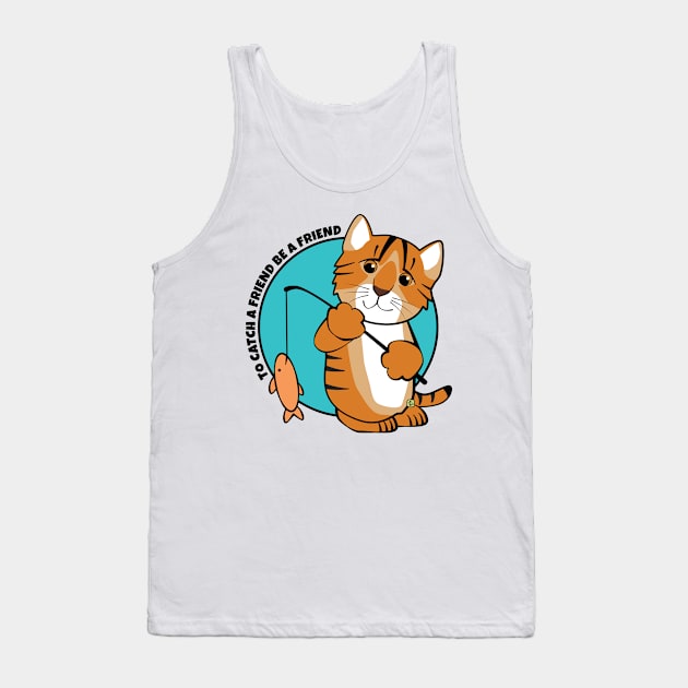 To Catch a Friend Fish and Tiger Cat Tank Top by Sue Cervenka